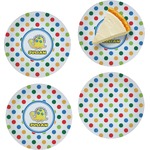 Dots & Dinosaur Set of 4 Glass Appetizer / Dessert Plate 8" (Personalized)