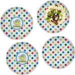 Dots & Dinosaur Set of 4 Glass Lunch / Dinner Plate 10" (Personalized)