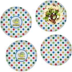 Dots & Dinosaur Set of 4 Glass Lunch / Dinner Plate 10" (Personalized)
