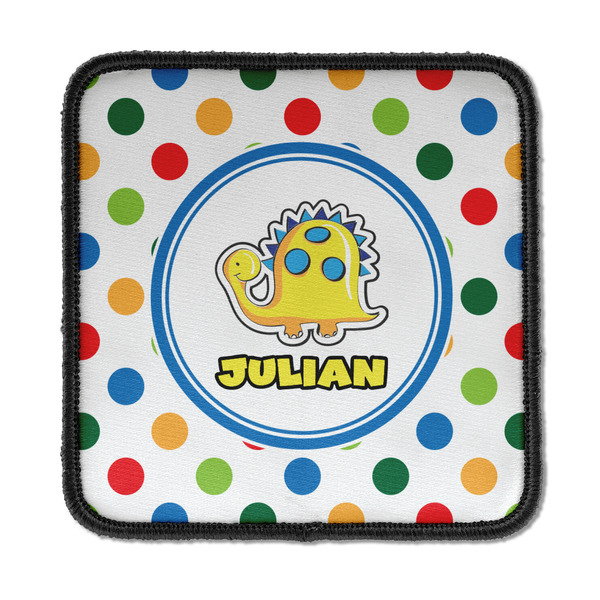 Custom Dots & Dinosaur Iron On Square Patch w/ Name or Text