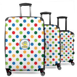Dots & Dinosaur 3 Piece Luggage Set - 20" Carry On, 24" Medium Checked, 28" Large Checked (Personalized)