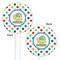 Dots & Dinosaur White Plastic 5.5" Stir Stick - Double Sided - Round - Front & Back