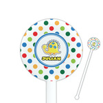 Dots & Dinosaur 5.5" Round Plastic Stir Sticks - White - Double Sided (Personalized)