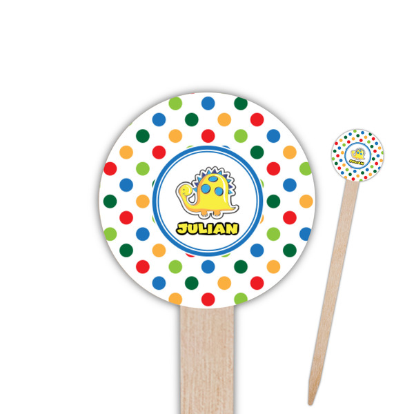 Custom Dots & Dinosaur 6" Round Wooden Food Picks - Double Sided (Personalized)
