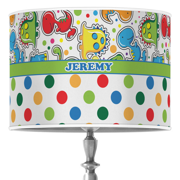 Custom Dinosaur Print & Dots 16" Drum Lamp Shade - Poly-film (Personalized)