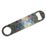 Dinosaur Print & Dots Bar Bottle Opener - Silver w/ Name or Text