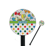 Dinosaur Print & Dots 5.5" Round Plastic Stir Sticks - Black - Double Sided (Personalized)