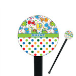 Dinosaur Print & Dots 7" Round Plastic Stir Sticks - Black - Double Sided (Personalized)