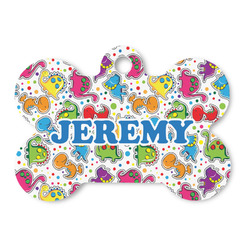 Dinosaur Print & Dots Bone Shaped Dog ID Tag - Large (Personalized)