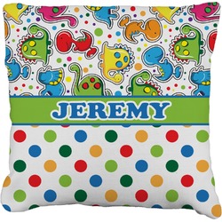 Dinosaur Print & Dots Faux-Linen Throw Pillow (Personalized)