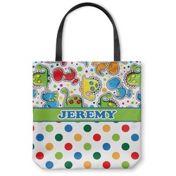 Dinosaur Print & Dots Canvas Tote Bag - Medium - 16"x16" (Personalized)