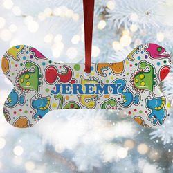 Dinosaur Print & Dots Ceramic Dog Ornament w/ Name or Text