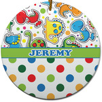 Dinosaur Print & Dots Round Ceramic Ornament w/ Name or Text