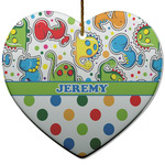 Dinosaur Print & Dots Heart Ceramic Ornament w/ Name or Text