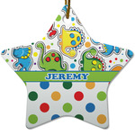 Dinosaur Print & Dots Star Ceramic Ornament w/ Name or Text