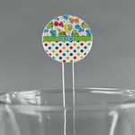 Dinosaur Print & Dots 7" Round Plastic Stir Sticks - Clear (Personalized)