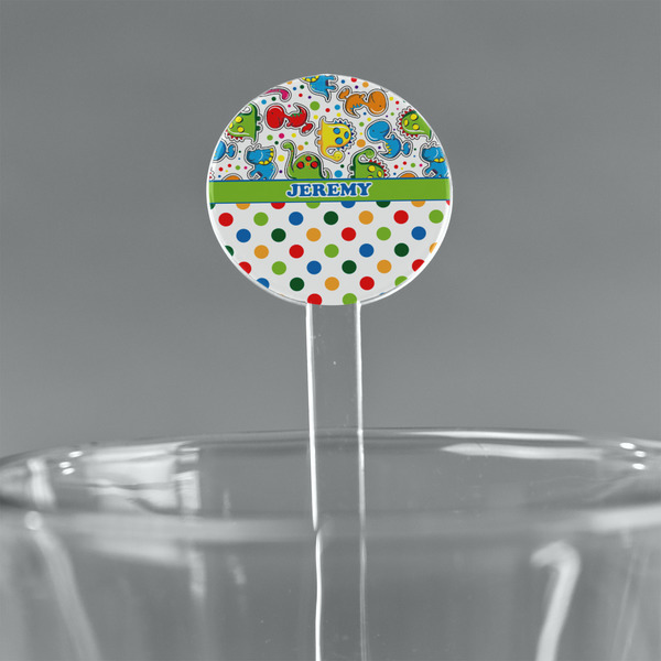 Custom Dinosaur Print & Dots 7" Round Plastic Stir Sticks - Clear (Personalized)