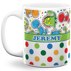 Dinosaur Print & Dots 11 Oz Coffee Mug - White (Personalized)