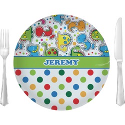 Dinosaur Print & Dots 10" Glass Lunch / Dinner Plates - Single or Set (Personalized)