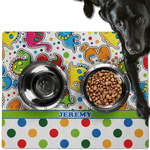 Dinosaur Print & Dots Dog Food Mat - Large w/ Name or Text