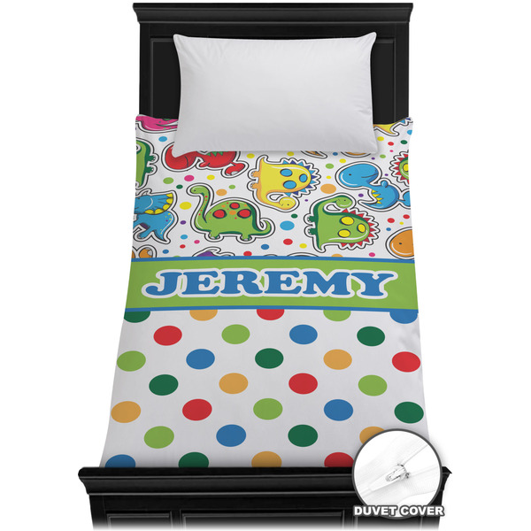 Custom Dinosaur Print & Dots Duvet Cover - Twin XL (Personalized)