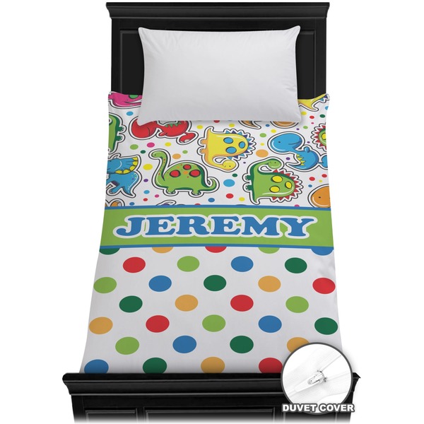 Custom Dinosaur Print & Dots Duvet Cover - Twin (Personalized)