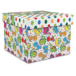 Dinosaur Print & Dots Gift Box with Lid - Canvas Wrapped - X-Large (Personalized)