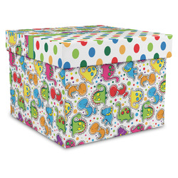 Dinosaur Print & Dots Gift Box with Lid - Canvas Wrapped - X-Large (Personalized)