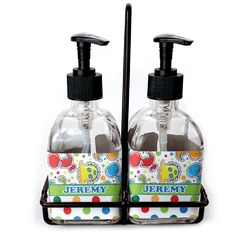 Dinosaur Print & Dots Glass Soap & Lotion Bottles (Personalized)