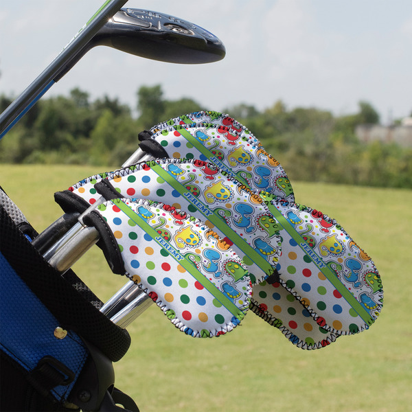 Custom Dinosaur Print & Dots Golf Club Iron Cover - Set of 9 (Personalized)