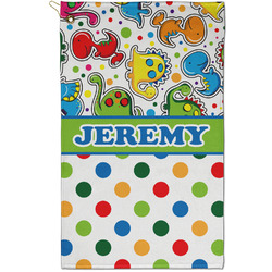 Dinosaur Print & Dots Golf Towel - Poly-Cotton Blend - Small w/ Name or Text