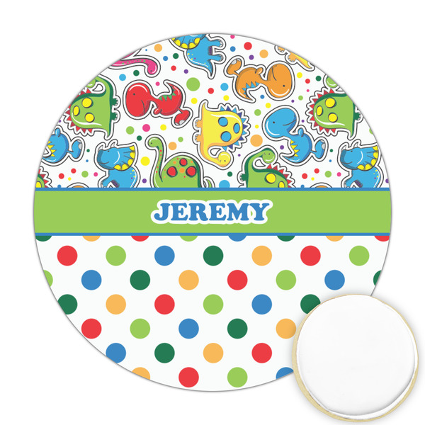 Custom Dinosaur Print & Dots Printed Cookie Topper - Round (Personalized)