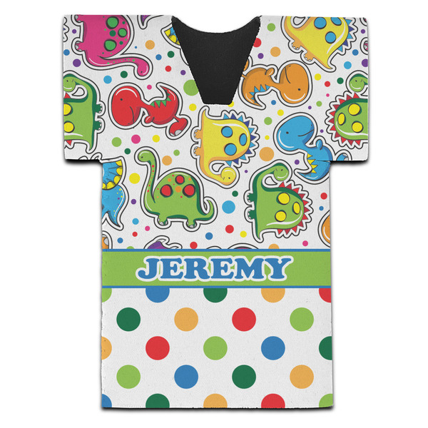 Custom Dinosaur Print & Dots Jersey Bottle Cooler (Personalized)