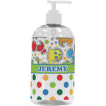 Dinosaur Print & Dots Plastic Soap / Lotion Dispenser (16 oz - Large - White) (Personalized)