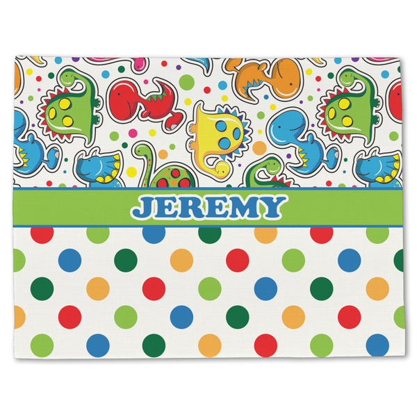 Custom Dinosaur Print & Dots Single-Sided Linen Placemat - Single w/ Name or Text