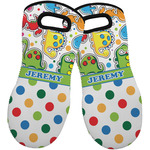 Dinosaur Print & Dots Neoprene Oven Mitts - Set of 2 w/ Name or Text