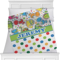 Dinosaur Print & Dots Minky Blanket - Twin / Full - 80"x60" - Double Sided (Personalized)