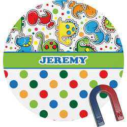 Dinosaur Print & Dots Round Fridge Magnet (Personalized)