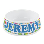 Dinosaur Print & Dots Plastic Dog Bowl - Small (Personalized)