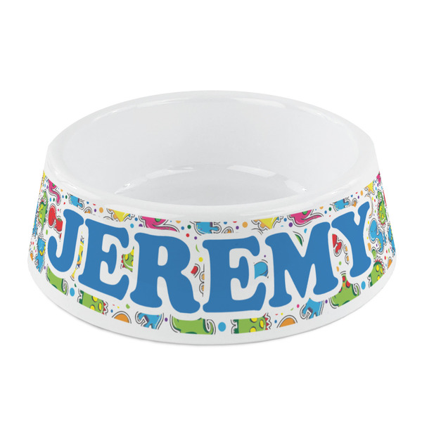 Custom Dinosaur Print & Dots Plastic Dog Bowl - Small (Personalized)