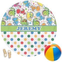 Dinosaur Print & Dots Round Beach Towel (Personalized)