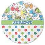 Dinosaur Print & Dots Round Rubber Backed Coaster (Personalized)