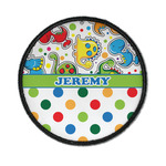 Dinosaur Print & Dots Iron On Round Patch w/ Name or Text