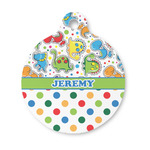 Dinosaur Print & Dots Round Pet ID Tag - Small (Personalized)