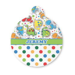 Dinosaur Print & Dots Round Pet ID Tag - Small (Personalized)