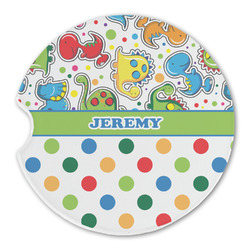 Dinosaur Print & Dots Sandstone Car Coaster - Single (Personalized)