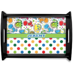 Dinosaur Print & Dots Black Wooden Tray - Small (Personalized)