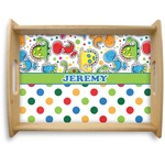 Dinosaur Print & Dots Natural Wooden Tray - Large (Personalized)