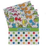 Dinosaur Print & Dots Absorbent Stone Coasters - Set of 4 (Personalized)