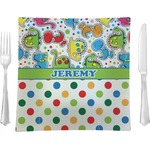 Dinosaur Print & Dots Glass Square Lunch / Dinner Plate 9.5" (Personalized)